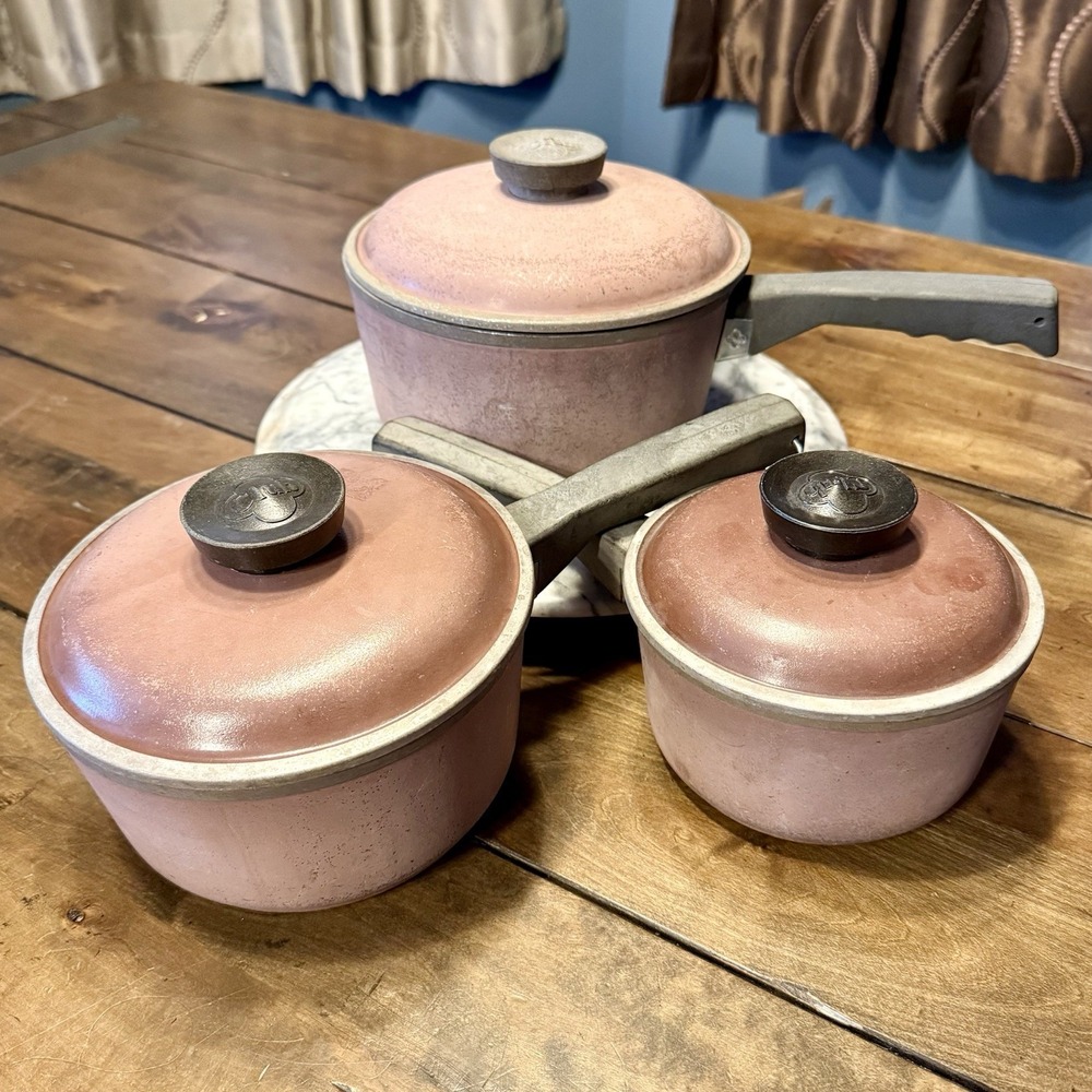 6pc VTG  1970s 70s Club Aluminum Cookware Set Maroon Red Brown Pot Pots Lids